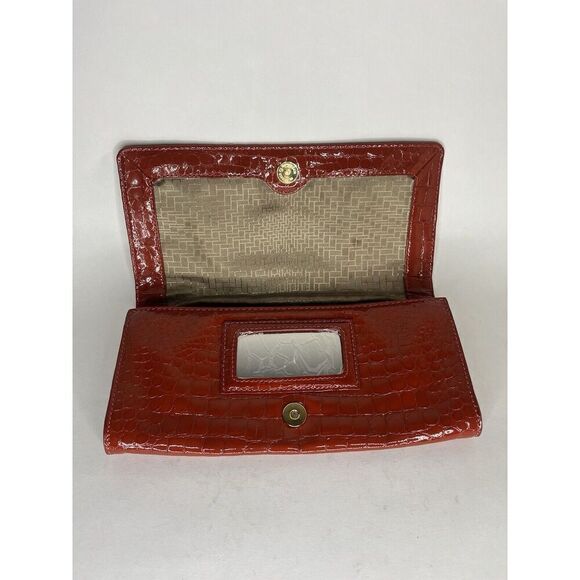Cole Haan Pouch Wallet Orange Croc Patent Zip Mirror Organizer 11 in X 5 in - Picture 5 of 12